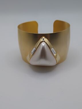 KJL Matte Gold Tone Cuff Bracelet With An Ivory Triangle Statement